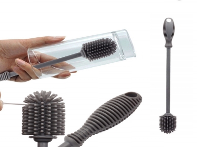 Silicone Bottle Cleaning Brush with Long Handle, 12.5" Water Bottle Cleaner for Baby Bottles, Hydro Flask, Sports Bottle, Vase, Glassware, Perfect for Smaller Diameter Bottle Openings (One Pack)